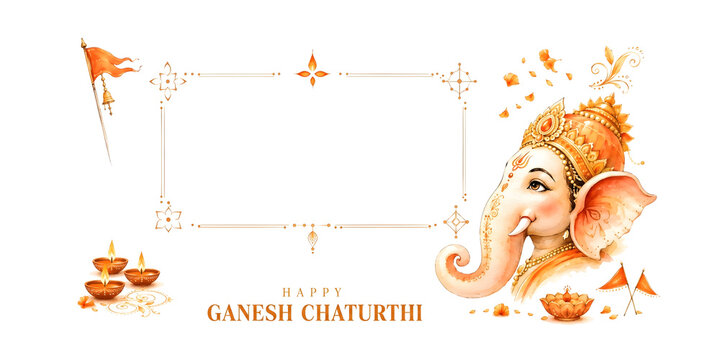 Happy Ganesh Chaturthi - Elegant Rectangular Text Placeholder with Golden Details
