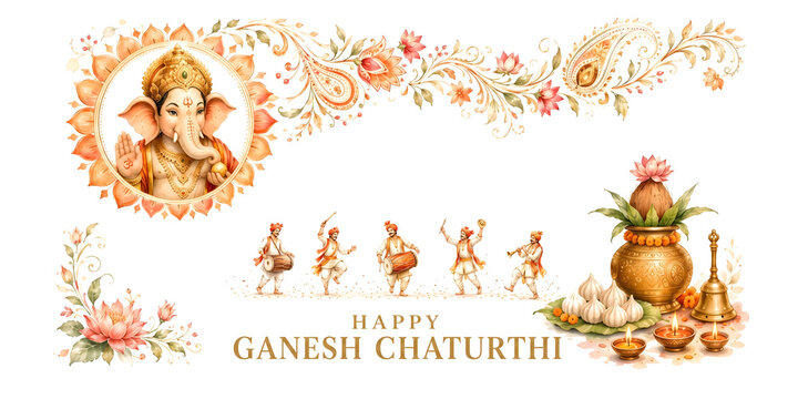 Happy Ganesh Chaturthi - Minimalistic Scalloped Frame with Festive Touches