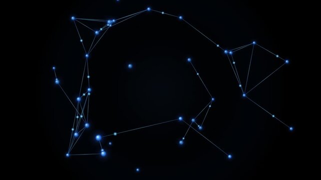 Glowing particles and interconnected structures creating a futuristic artificial intelligence technology.