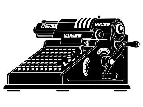 Vintage Mechanical Calculator Vector, Retro Accounting Machine Graphic