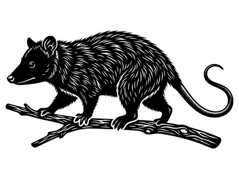 Opossum Marsupial Vector, Tree-Climbing Wild Animal Graphic