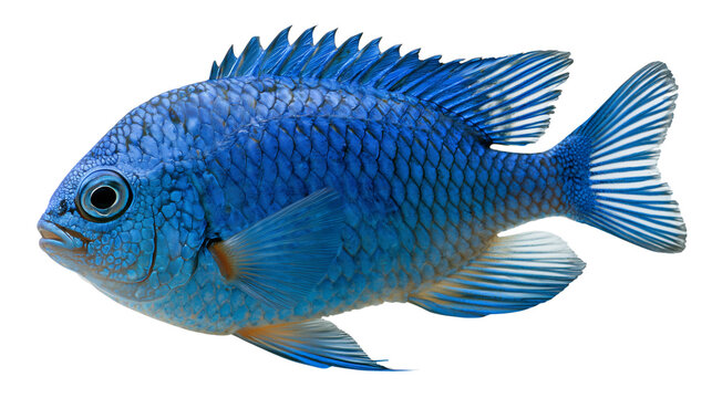 Bright blue damselfish isolated on transparent background