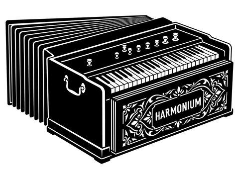 Traditional Harmonium Vector, Indian Classical Music Instrument Graphic