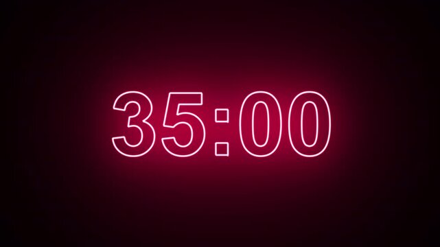 40 Second Digital Countdown Animation displays a sleek timer counting down minutes and seconds. Perfect for presentation pauses, video transitions, and time-based visuals. Futuristic HUD user interfac