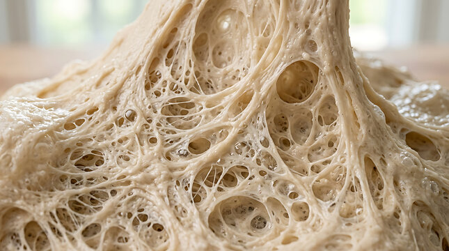Abstract texture of sourdough starter dough with air bubbles