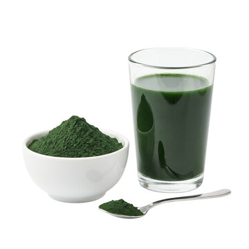 Spirulina Powder and Drink Isolated Transparent Background