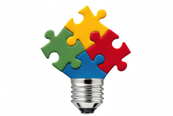 Creative Light Bulb Made of Colorful Puzzle Pieces Representing Innovation and Problem Solving © Atreyee