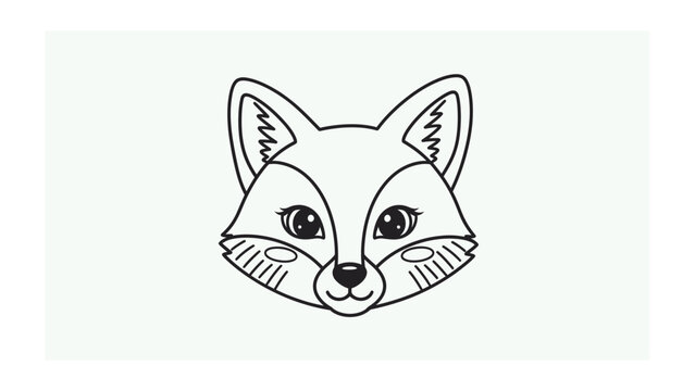 Cute hand drawn fox head line art illustration with fox face