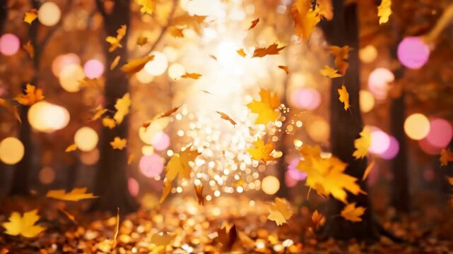 Autumn Symphony: Golden maple leaves dance in the breeze, creating a breathtaking spectacle of autumn's vibrant hues. Sunlight filters through the trees.