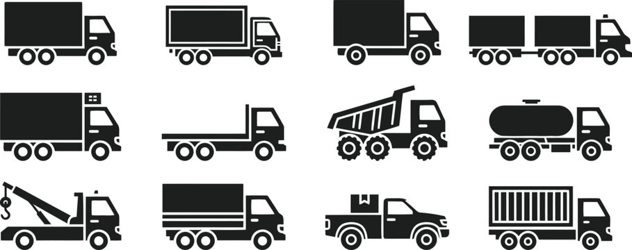 Heavy Vehicle Truck Icon Set for Transport and Logistics Design
