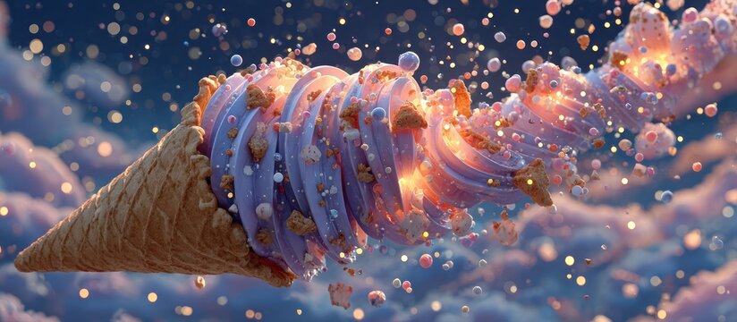 Colorful Ice Cream Cone Melting.