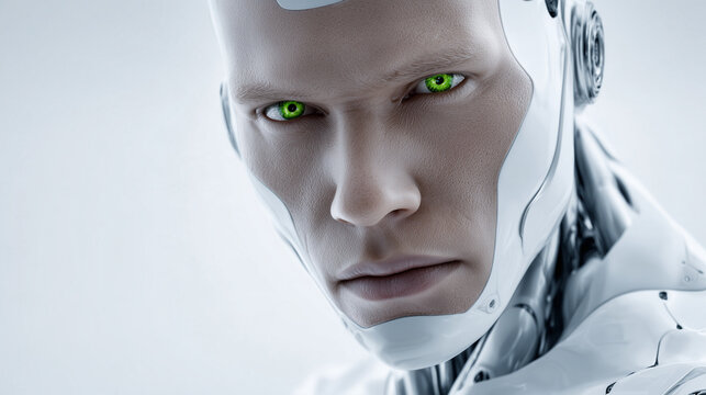 Weathered Steel Humanoid Robot in Minimalist Attention Pose Poster

