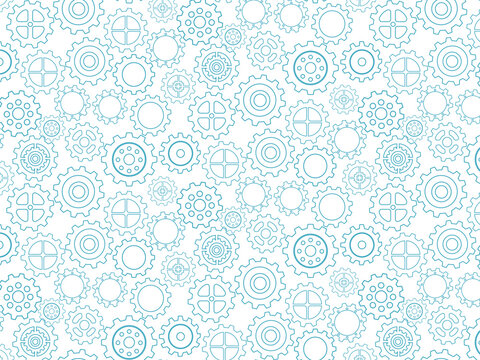 gear blue background steampunk cogwheel seamless pattern mechanical gear wheel line art vector engineering