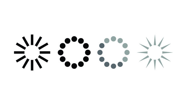 Loading spinner icon set. Circular progress indicator, wait buffering and round preload vector symbols isolated on white background.