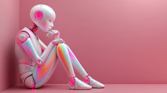 Hyper-Realistic Humanoid Robot in Minimalist Art Poster Portrait


