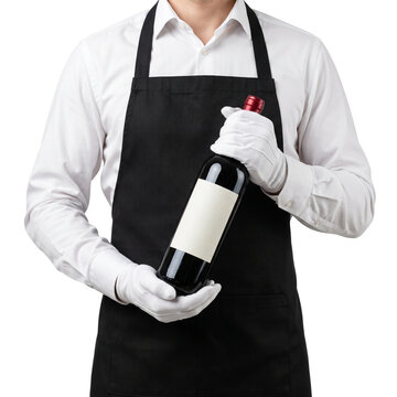 Waiter Holding Wine Bottle Isolated Transparent Background
