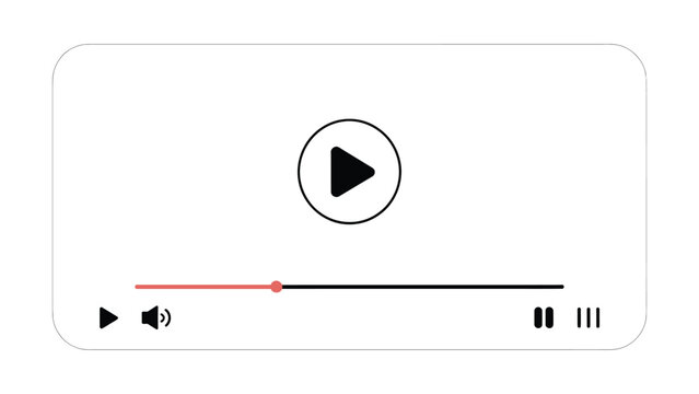 Video player UI interface template. Minimalist media player window with play button, progress bar and audio controls vector illustration.