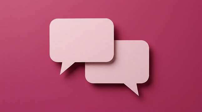 Two layered pink speech bubbles isolated on a matching dark pink background with copy space