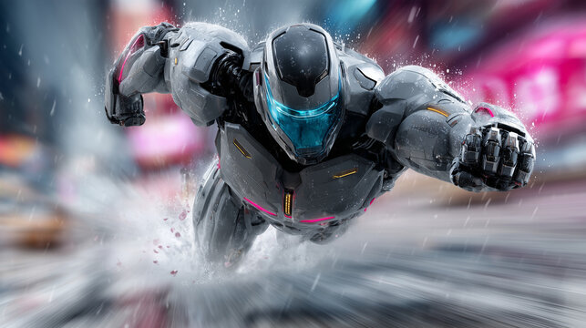 Heroic Robot Commander Radiating Energy with Epic Power Stance

