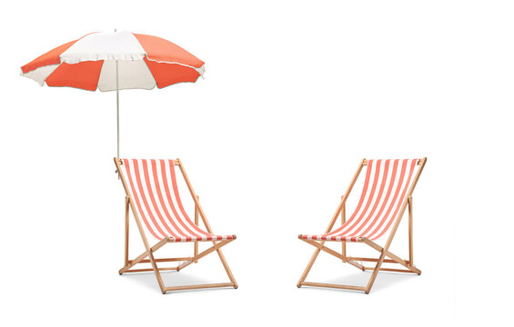 Beach chairs and umbrella setup