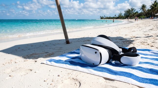 virtual reality headset on a beach towel