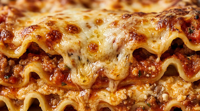 Delicious Lasagna Close-up: Layers of Pasta, Meat Sauce, and Melted Cheese