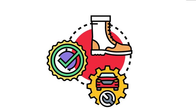 Maker endorsed warranty assurance concept featuring an industrial boot and automotive repair service, highlighting product reliability and after sales support with a quality checkmark