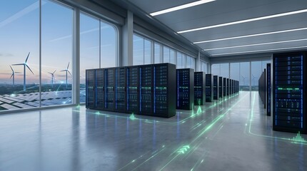 Fototapeta premium Sustainable data center powered by renewable energy