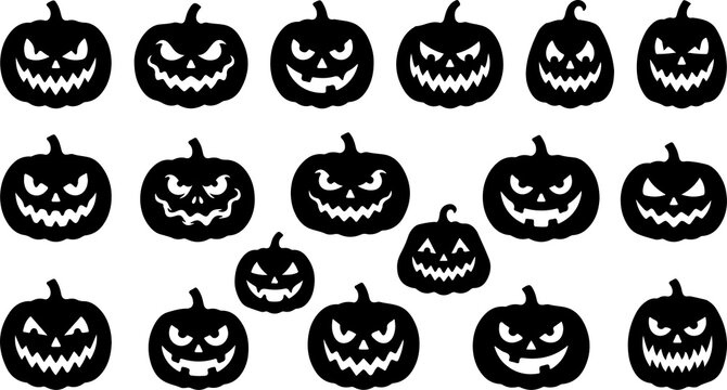 Halloween Jack-o-Lantern Pumpkin Silhouette Collection &ndash; Spooky Pumpkin Faces Vector SetHalloween Jack-o-Lantern Pumpkin Silhouette Collection &ndash; Spooky Pumpkin Faces Vector Set