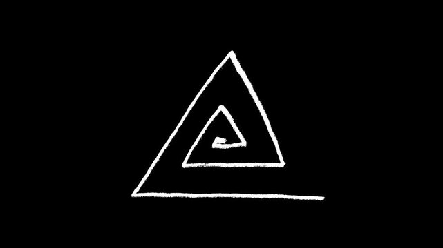 Hand-drawn white chalk triangle spiral element drawing on alpha