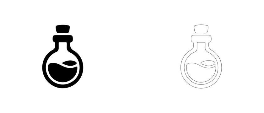 Magic potion flask bottle vector icon filled and outline, health mana elixir and alchemy vessel symbol.
