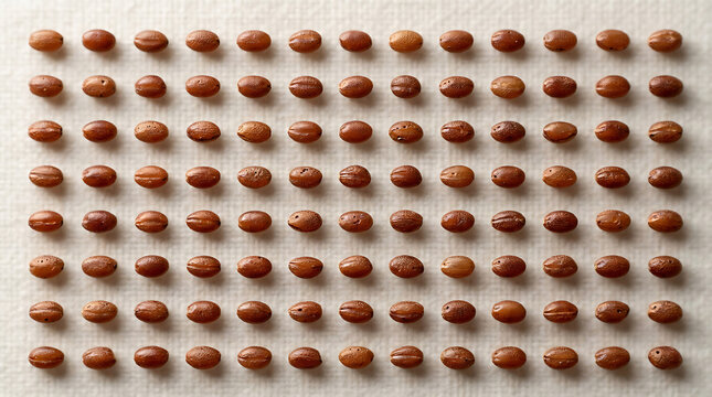 Quinoa grains arranged in neat rows, top view, healthy food ingredient