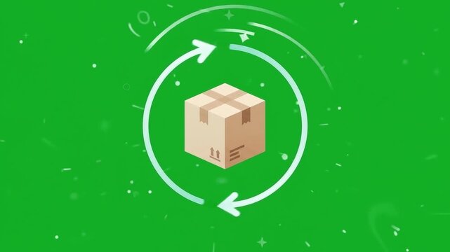 Digital Package Delivery Icon with Checkmark in Circular Motion on Green Background