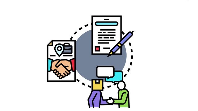 Understanding main points for reaching consensus and completing a legal document, involving discussion, handshake, and signing a contract for business cooperation