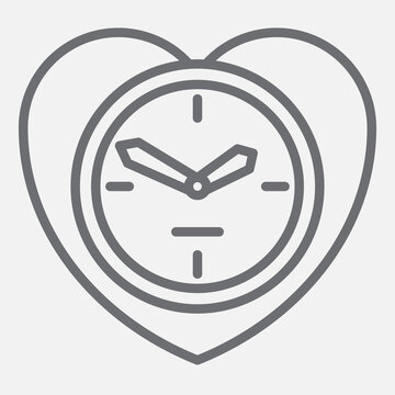 Heart shaped clock line icon, time heals concept. Vector graphics. Love shape, ticking sign with outline style icon for mobile or web