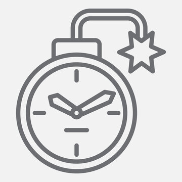 Ticking bomb line icon, countdown to explosion concept. Vector graphics. Explosive timer, clock bomb sign with outline style icon for mobile or web