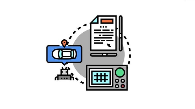 Main header navigation system concept visualizes interacting elements, including content management, vehicle location tracking, and an interface panel for seamless user experience
