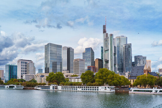 beautiful landscape - frankfurt am main in the summer. View of the skyline