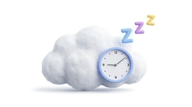 A fluffy cloud with a blue clock and colorful z letters representing sleep and nap time
