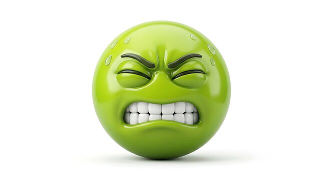 Green emoji face with stressed and frustrated expression feeling sick or grossed out