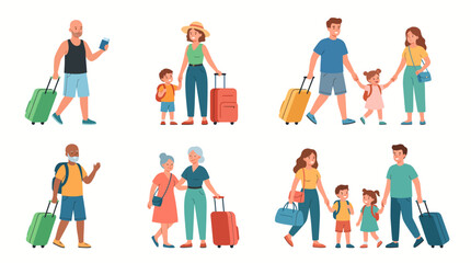 Fototapeta premium A cute collection of diverse travelers and tourist families.