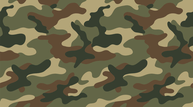 Classic military camouflage seamless pattern, green woodland camo vector background, tactical army texture for hunting apparel