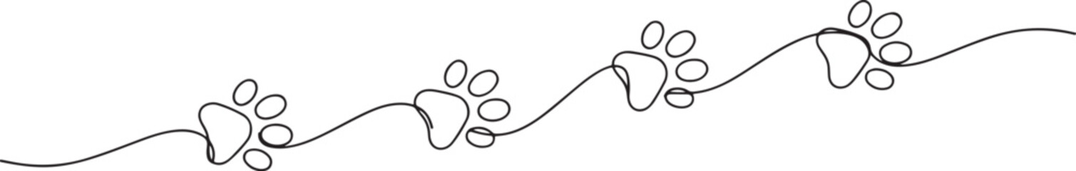 continuous line drawing of dog paw prints. abstract one line drawing of dog paw prints. one line Icon drawing © them
