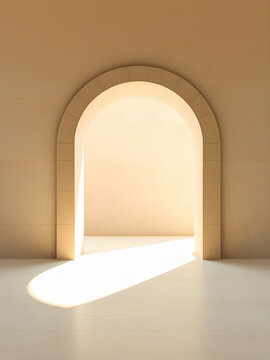 Minimalist Ivory Limestone Arch with Warm Architectural Light