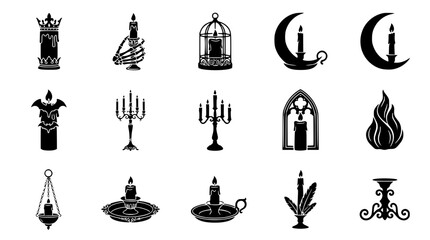 Naklejka premium Spooky Gothic Candle and Candelabra Black Silhouette Collection