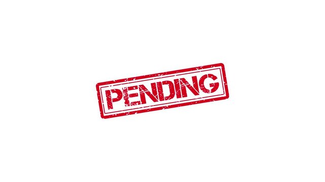 Red pending rubber stamp impression on white background, grunge text effect