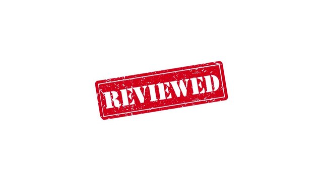 Red reviewed rubber stamp impression on white background, grunge texture approval concept approved