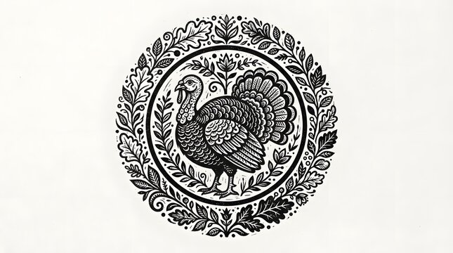 This intricate detailed and beautifully designed thanksgiving border features a central turkey surrounded by lush foliage and decorative elements creating a festive and warm atmosphere
