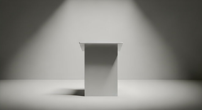 Empty lectern podium stand under a bright spotlight