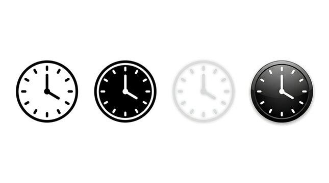 Set of four different wall clock icons with varied styles and designs for user interface graphics